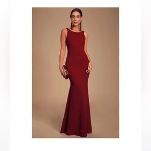 Lulu’s burgundy cowl back floor length dress, xl